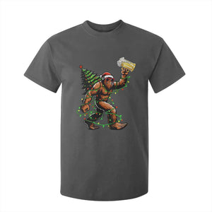 Santa Bigfoot Christmas Tree T Shirt For Kid Xmas Lights Funny Sasquatch Beer TS10 Dark Heather Print Your Wear