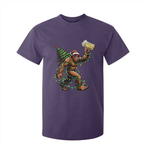 Santa Bigfoot Christmas Tree T Shirt For Kid Xmas Lights Funny Sasquatch Beer TS10 Purple Print Your Wear