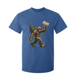 Santa Bigfoot Christmas Tree T Shirt For Kid Xmas Lights Funny Sasquatch Beer TS10 Royal Blue Print Your Wear