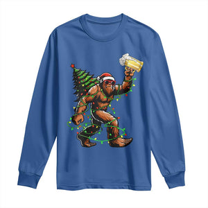 Santa Bigfoot Christmas Tree Long Sleeve Shirt Xmas Lights Funny Sasquatch Beer TS10 Royal Blue Print Your Wear