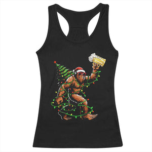 Santa Bigfoot Christmas Tree Racerback Tank Top Xmas Lights Funny Sasquatch Beer - Print Your Wear