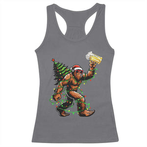 Santa Bigfoot Christmas Tree Racerback Tank Top Xmas Lights Funny Sasquatch Beer - Print Your Wear