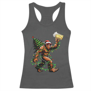Santa Bigfoot Christmas Tree Racerback Tank Top Xmas Lights Funny Sasquatch Beer TS10 Dark Heather Print Your Wear