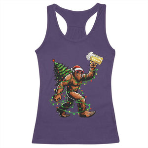 Santa Bigfoot Christmas Tree Racerback Tank Top Xmas Lights Funny Sasquatch Beer - Print Your Wear