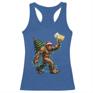 Santa Bigfoot Christmas Tree Racerback Tank Top Xmas Lights Funny Sasquatch Beer - Print Your Wear