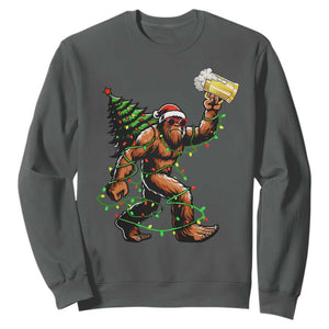 Santa Bigfoot Christmas Tree Sweatshirt Xmas Lights Funny Sasquatch Beer TS10 Dark Heather Print Your Wear