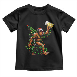 Santa Bigfoot Christmas Tree Toddler T Shirt Xmas Lights Funny Sasquatch Beer TS10 Black Print Your Wear