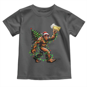 Santa Bigfoot Christmas Tree Toddler T Shirt Xmas Lights Funny Sasquatch Beer TS10 Dark Heather Print Your Wear