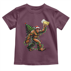 Santa Bigfoot Christmas Tree Toddler T Shirt Xmas Lights Funny Sasquatch Beer TS10 Maroon Print Your Wear