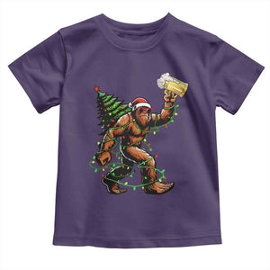 Santa Bigfoot Christmas Tree Toddler T Shirt Xmas Lights Funny Sasquatch Beer TS10 Purple Print Your Wear
