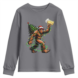 Santa Bigfoot Christmas Tree Youth Sweatshirt Xmas Lights Funny Sasquatch Beer TS10 Charcoal Print Your Wear