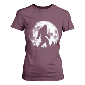 Bigfoot Night Stroll T Shirt For Women Cool Full Moon & Trees Sasquatch TS10 Maroon Print Your Wear