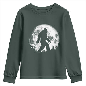 Bigfoot Night Stroll Youth Sweatshirt Cool Full Moon & Trees Sasquatch TS10 Dark Forest Green Print Your Wear