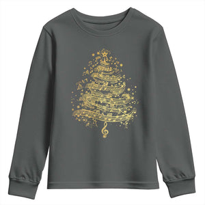 Music Christmas Tree Youth Sweatshirt Musician Music Lover Gift TS10 Dark Heather Print Your Wear