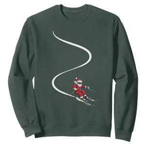 Skiing Santa Christmas Sweatshirt Retro Funny Ski Trip Freeride Freeski Winter Sports Skiers TS10 Dark Forest Green Print Your Wear