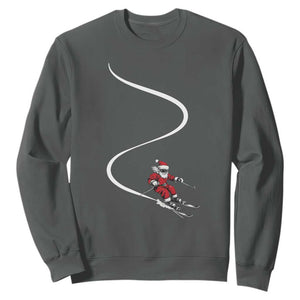 Skiing Santa Christmas Sweatshirt Retro Funny Ski Trip Freeride Freeski Winter Sports Skiers TS10 Dark Heather Print Your Wear