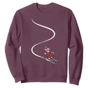Skiing Santa Christmas Sweatshirt Retro Funny Ski Trip Freeride Freeski Winter Sports Skiers TS10 Maroon Print Your Wear