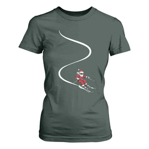 Skiing Santa Christmas T Shirt For Women Retro Funny Ski Trip Freeride Freeski Winter Sports Skiers TS10 Dark Forest Green Print Your Wear