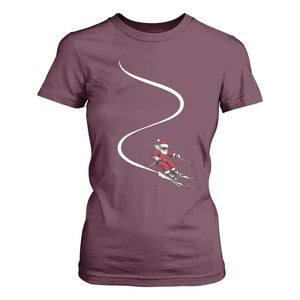 Skiing Santa Christmas T Shirt For Women Retro Funny Ski Trip Freeride Freeski Winter Sports Skiers TS10 Maroon Print Your Wear