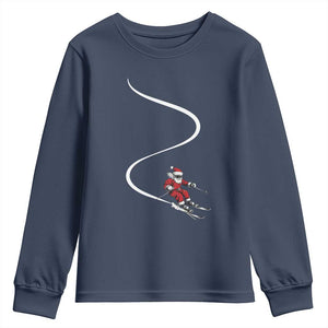 Skiing Santa Christmas Youth Sweatshirt Retro Funny Ski Trip Freeride Freeski Winter Sports Skiers TS10 Navy Print Your Wear