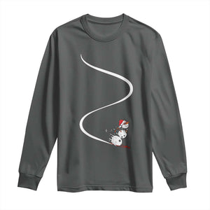 Skiing Snowman Long Sleeve Shirt Funny Ski Freeride Freeski Winter Sports Skiers TS10 Dark Heather Print Your Wear
