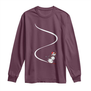 Skiing Snowman Long Sleeve Shirt Funny Ski Freeride Freeski Winter Sports Skiers TS10 Maroon Print Your Wear