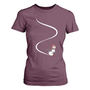 Skiing Snowman T Shirt For Women Funny Ski Freeride Freeski Winter Sports Skiers TS10 Maroon Print Your Wear