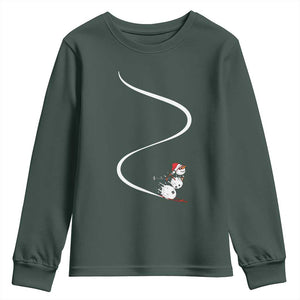 Skiing Snowman Youth Sweatshirt Funny Ski Freeride Freeski Winter Sports Skiers TS10 Dark Forest Green Print Your Wear