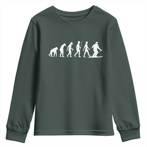 Ski Evolution Youth Sweatshirt Funny Skiing Lover Skiers TS10 Dark Forest Green Print Your Wear