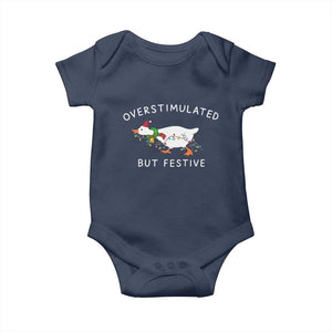 Overstimulated But Festive Goose Christmas Baby Onesie Funny Holiday Meme TS10 Navy Print Your Wear
