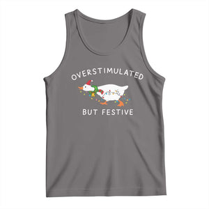 Overstimulated But Festive Goose Christmas Tank Top Funny Holiday Meme TS10 Deep Heather Print Your Wear