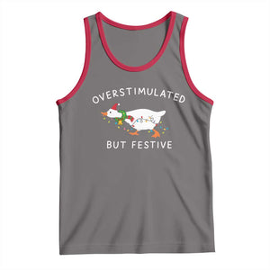 Overstimulated But Festive Goose Christmas Tank Top Funny Holiday Meme TS10 Deep Heather Red Print Your Wear
