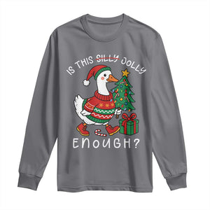 Funny Goose Christmas Long Sleeve Shirt Is This Jolly Enough Cute Xmas Duck TS10 Charcoal Print Your Wear
