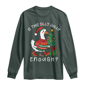 Funny Goose Christmas Long Sleeve Shirt Is This Jolly Enough Cute Xmas Duck TS10 Dark Forest Green Print Your Wear