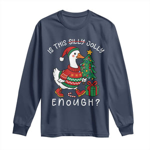 Funny Goose Christmas Long Sleeve Shirt Is This Jolly Enough Cute Xmas Duck TS10 Navy Print Your Wear