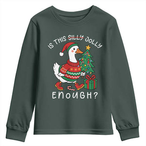 Funny Goose Christmas Youth Sweatshirt Is This Jolly Enough Cute Xmas Duck TS10 Dark Forest Green Print Your Wear
