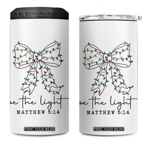 Be The Light Christmas Coquette Bow 4 in 1 Can Cooler Tumbler Christian Religious Bible Verse TS10 One Size: 16 oz White Print Your Wear