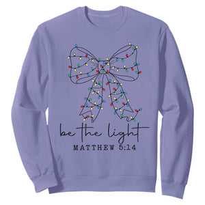 Be The Light Christmas Coquette Bow Sweatshirt Christian Religious Bible Verse TS10 Violet Print Your Wear