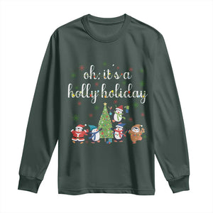 Penguins Christmas Long Sleeve Shirt Oh Its A Jolly Holiday Xmas Light TS10 Dark Forest Green Print Your Wear