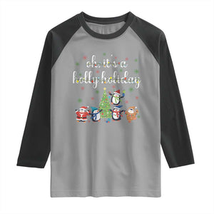 Penguins Christmas Raglan Shirt Oh Its A Jolly Holiday Xmas Light TS10 Sport Gray Black Print Your Wear