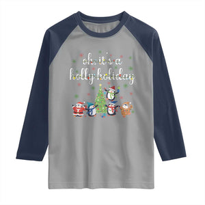 Penguins Christmas Raglan Shirt Oh Its A Jolly Holiday Xmas Light TS10 Sport Gray Navy Print Your Wear