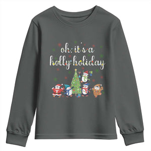 Penguins Christmas Youth Sweatshirt Oh Its A Jolly Holiday Xmas Light TS10 Dark Heather Print Your Wear