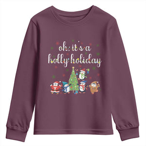 Penguins Christmas Youth Sweatshirt Oh Its A Jolly Holiday Xmas Light TS10 Maroon Print Your Wear