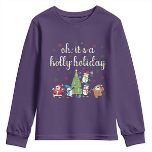 Penguins Christmas Youth Sweatshirt Oh Its A Jolly Holiday Xmas Light TS10 Purple Print Your Wear