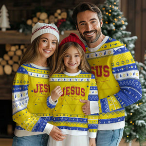 Jesus is the Reason Christmas Hanukkah Ugly Sweater Christian Varsity TS10 Gold Royal Blue Print Your Wear