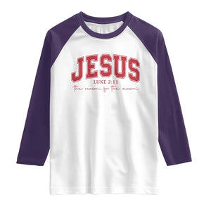 Jesus is the Reason Christmas Raglan Shirt Christian Varsity TS10 White Purple Print Your Wear