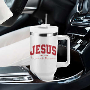 Jesus is the Reason Christmas Tumbler With Handle Christian Varsity TS10 Print Your Wear