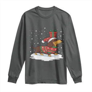 Christmas Dachshund Long Sleeve Shirt Funny Weiner Santa Hat Xmas Dog Puppy Lover TS10 Dark Heather Print Your Wear