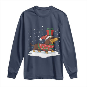 Christmas Dachshund Long Sleeve Shirt Funny Weiner Santa Hat Xmas Dog Puppy Lover TS10 Navy Print Your Wear