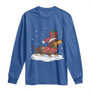 Christmas Dachshund Long Sleeve Shirt Funny Weiner Santa Hat Xmas Dog Puppy Lover TS10 Royal Blue Print Your Wear